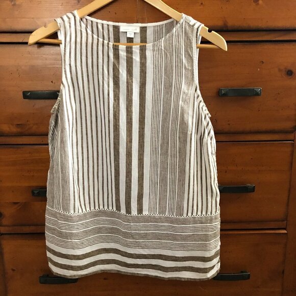 J. Jill Linen Sleeveless Blouse White Brown Stripes size XS - Picture 1 of 3